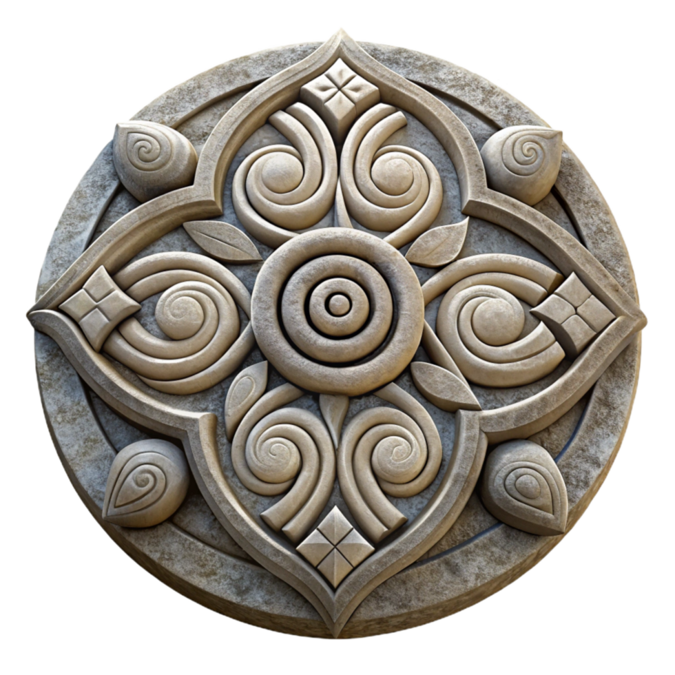 serene artistic Stone Carving Intricate Pattern Element authentic png
