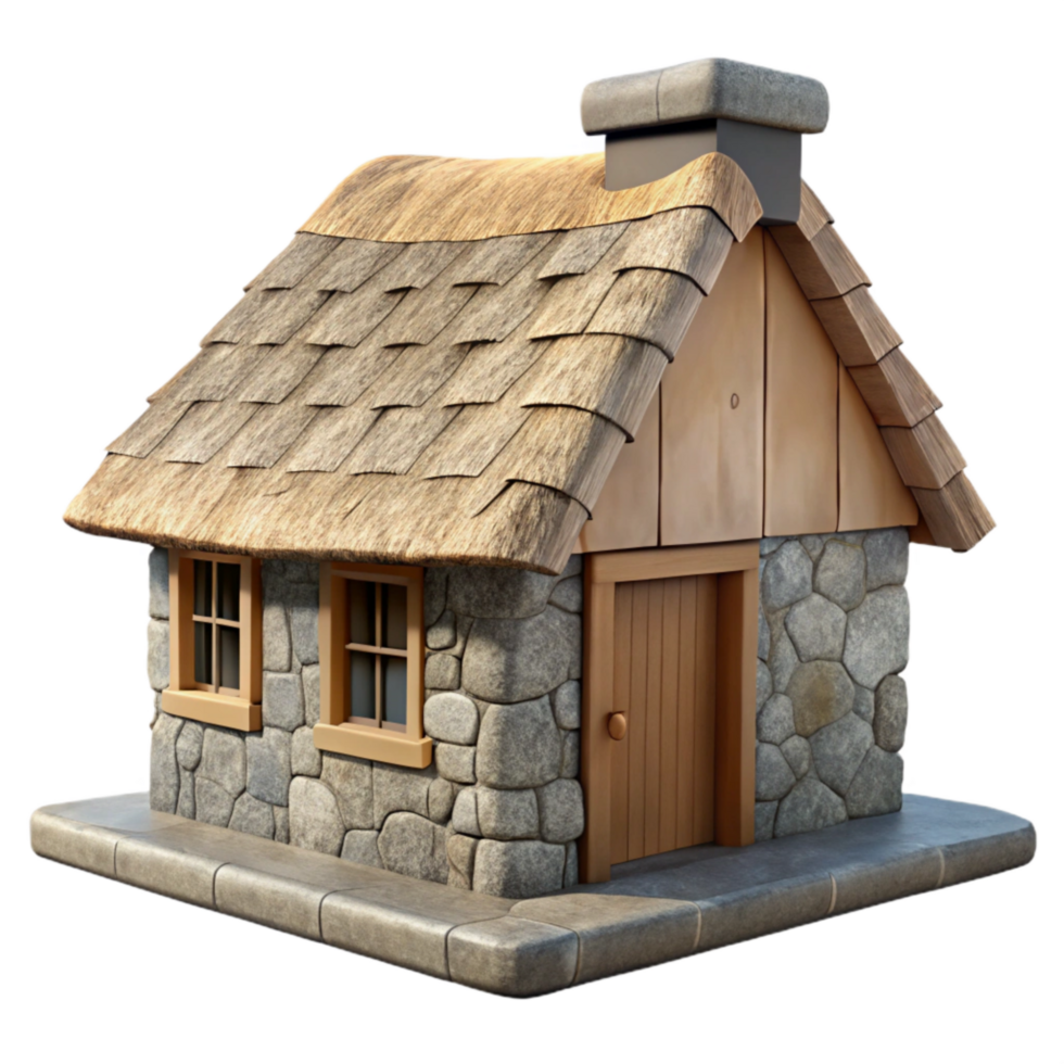 beautiful creative Stone Cottage Thatched Roof Transparent Background genuine png