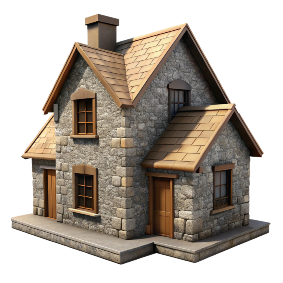 dramatic traditional Stone Farmhouse Isolated on Transparent Background Front View professional png