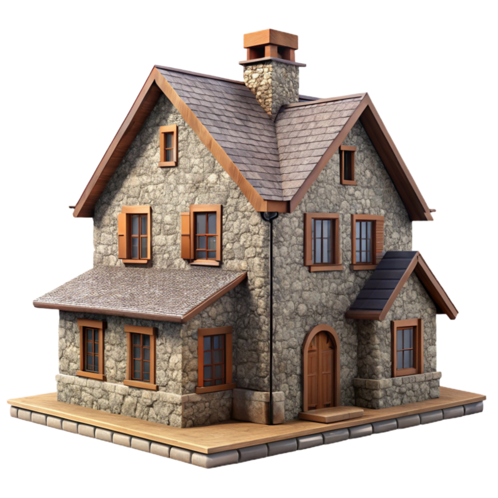 dramatic classic Stone Farmhouse Isolated on Transparent Background Front View professional png
