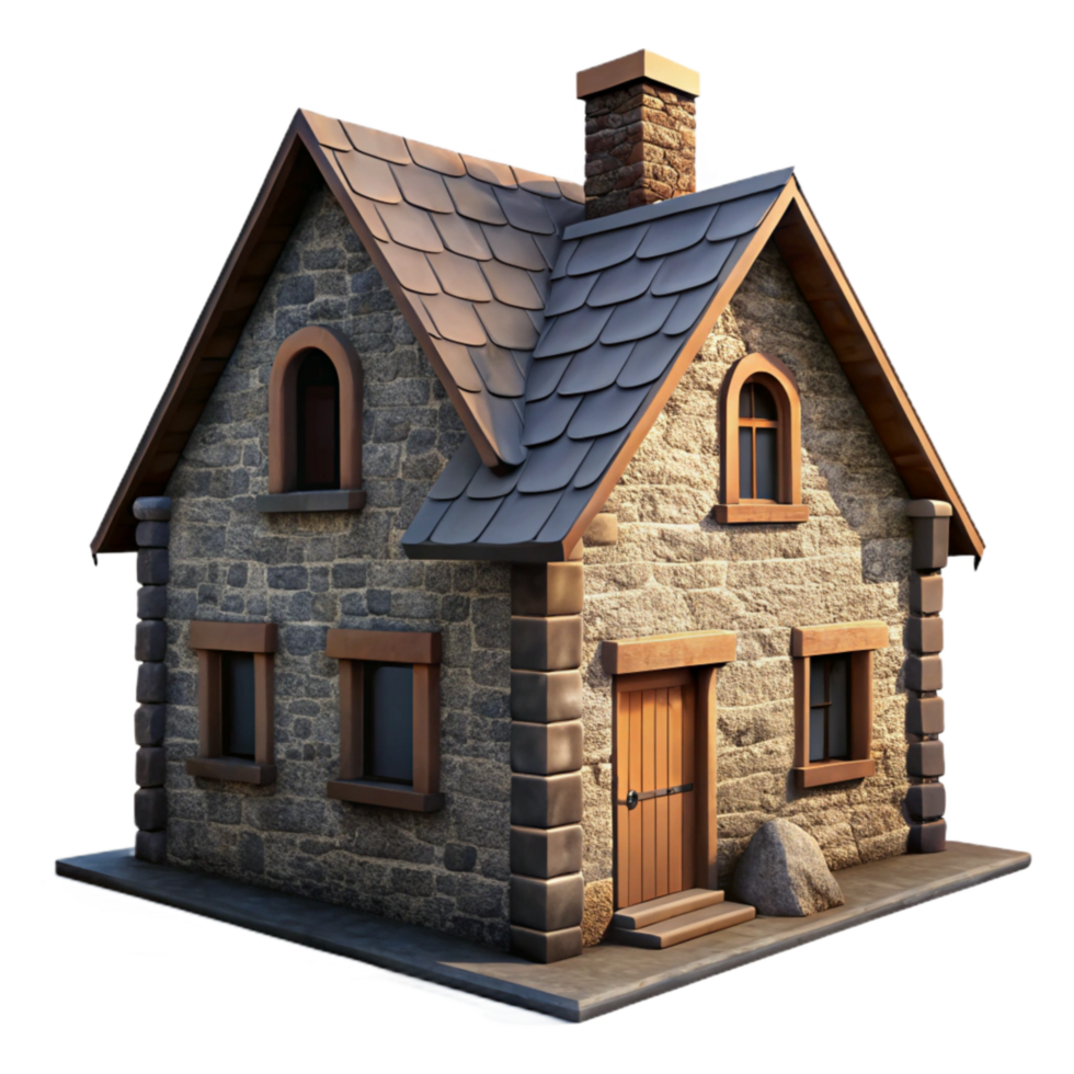 wonderful contemporary Stone Farmhouse Isolated with Dramatic Shadows high resolution png