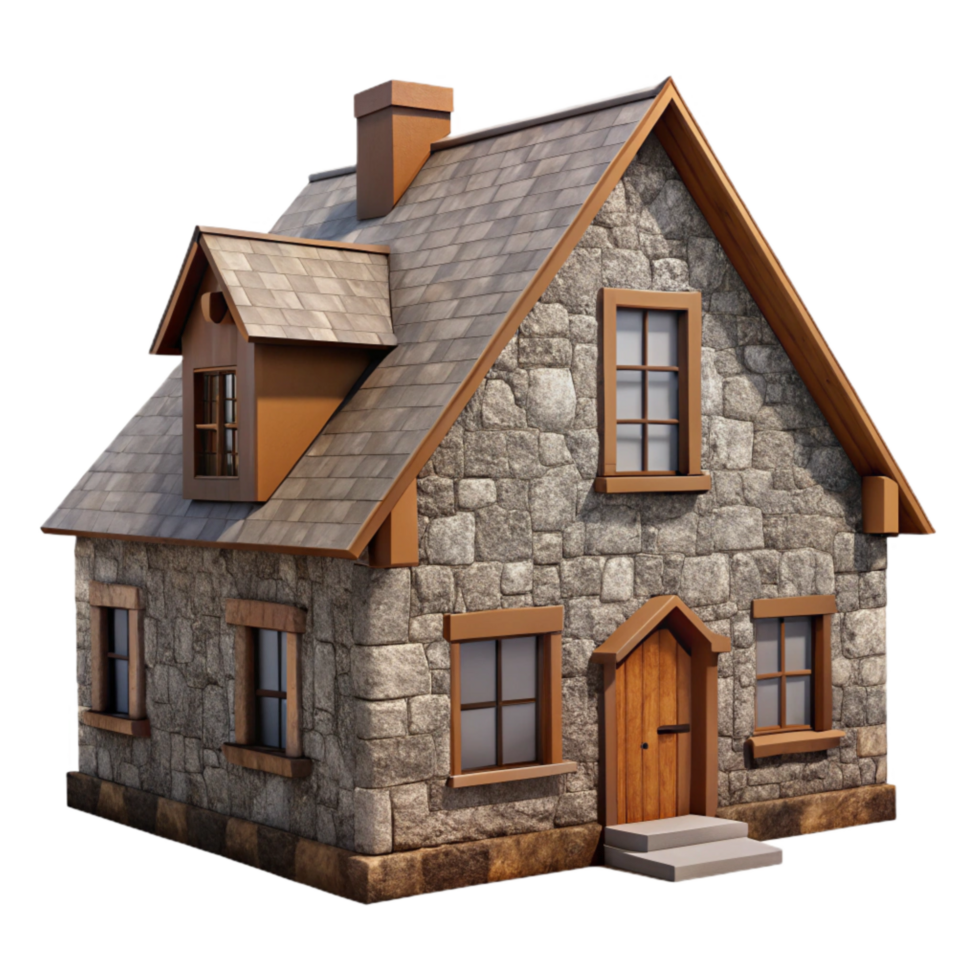 serene modern Stone Farmhouse Isolated on Transparent Background Front View high resolution png