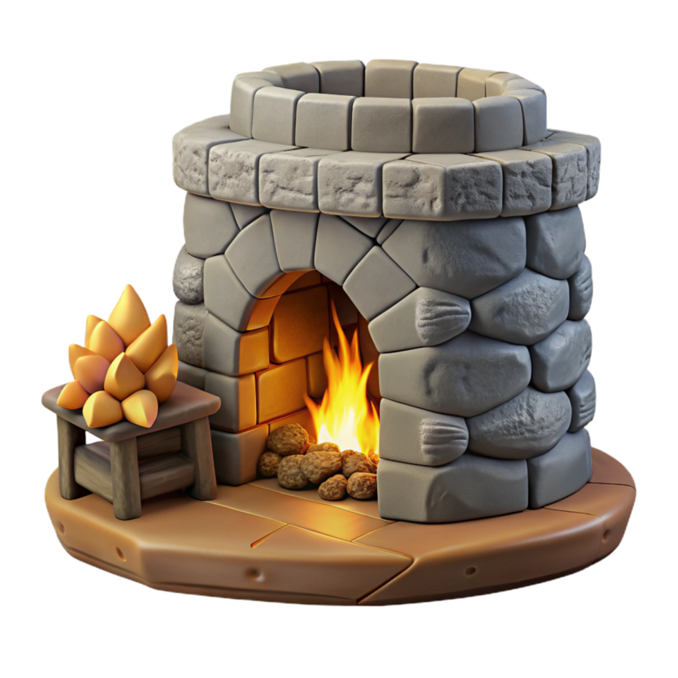 beautiful rustic Stone Fireplace Cutout with Burning Logs professional png