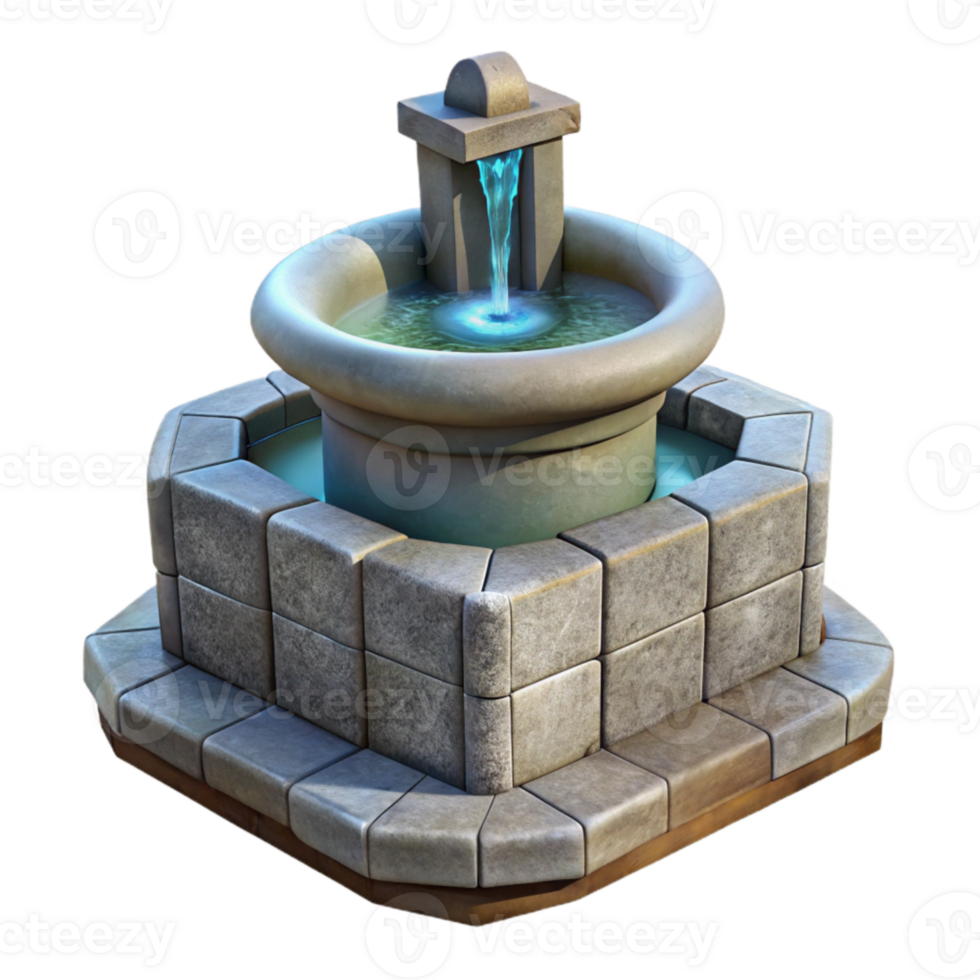 vibrant minimalist Stone Fountain Transparent with Water Flow detailed png