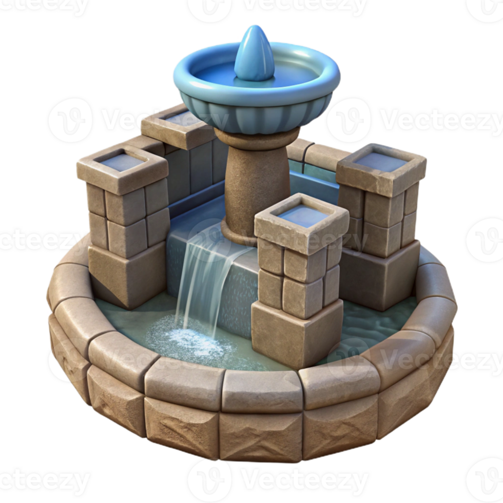 serene abstract Stone Fountain Water Flow Transparent Background authentic png