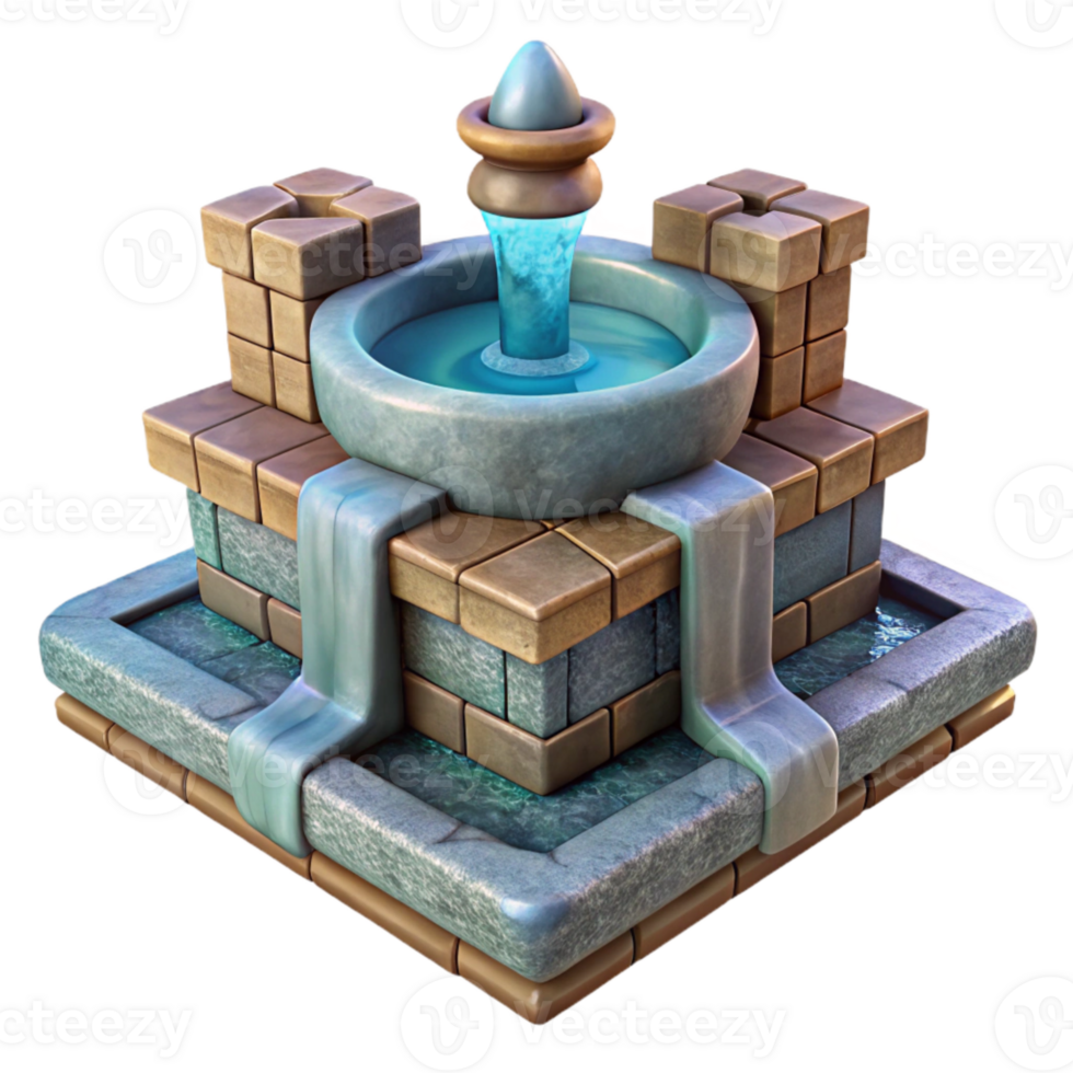 wonderful rustic Stone Fountain Water Flow Transparent Background genuine png