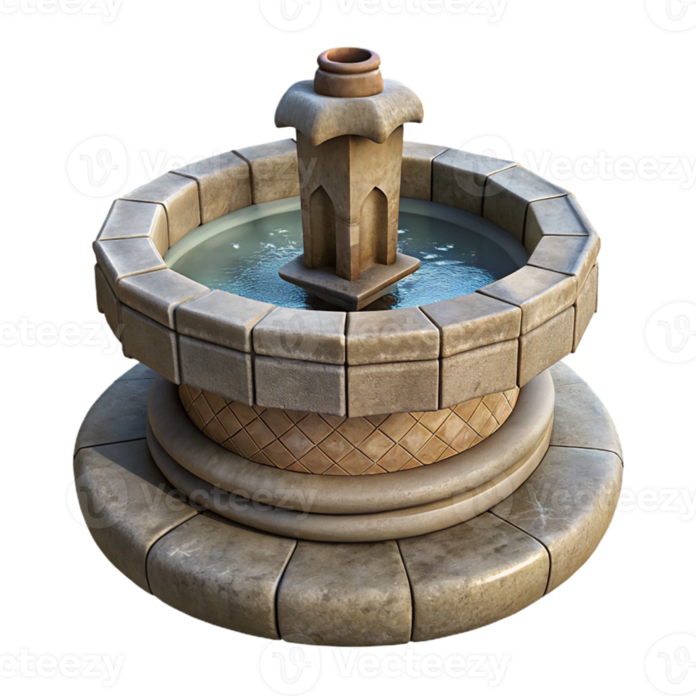 impressive creative Stone Fountain with Water Feature Cutout Element high resolution png