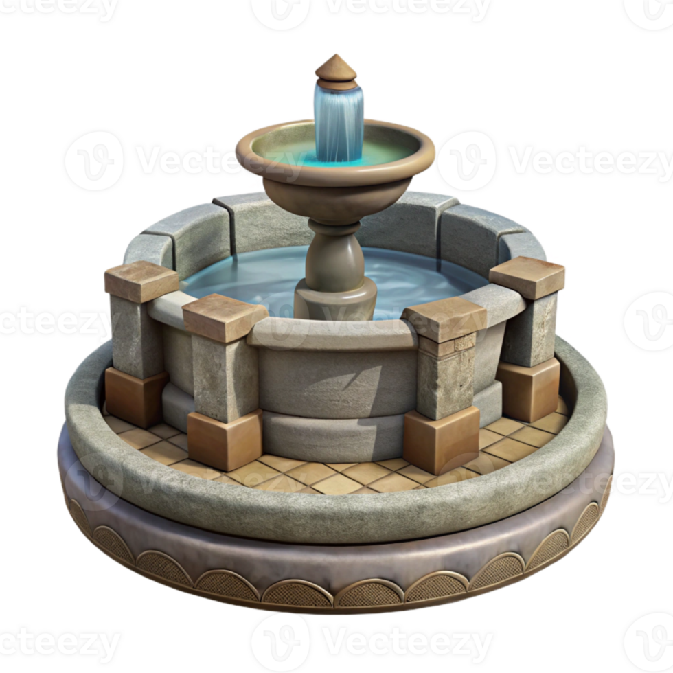 beautiful traditional Stone Fountain with Water Feature Cutout Element high quality png