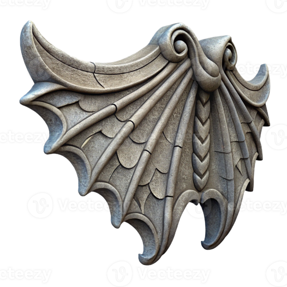serene abstract Stone Gargoyle Wing Detail Cutout Intricate Carving original png