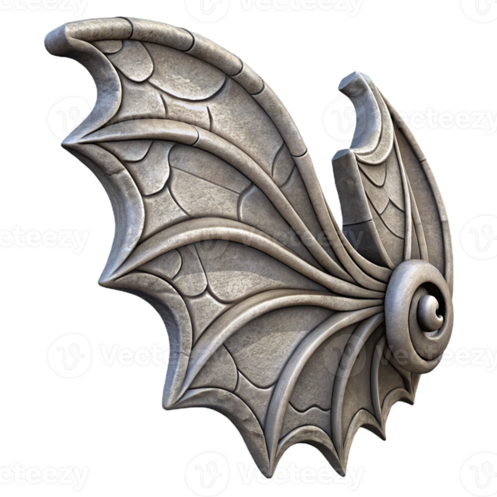 magnificent rustic Stone Gargoyle Wing Detail Cutout Intricate Carving detailed png