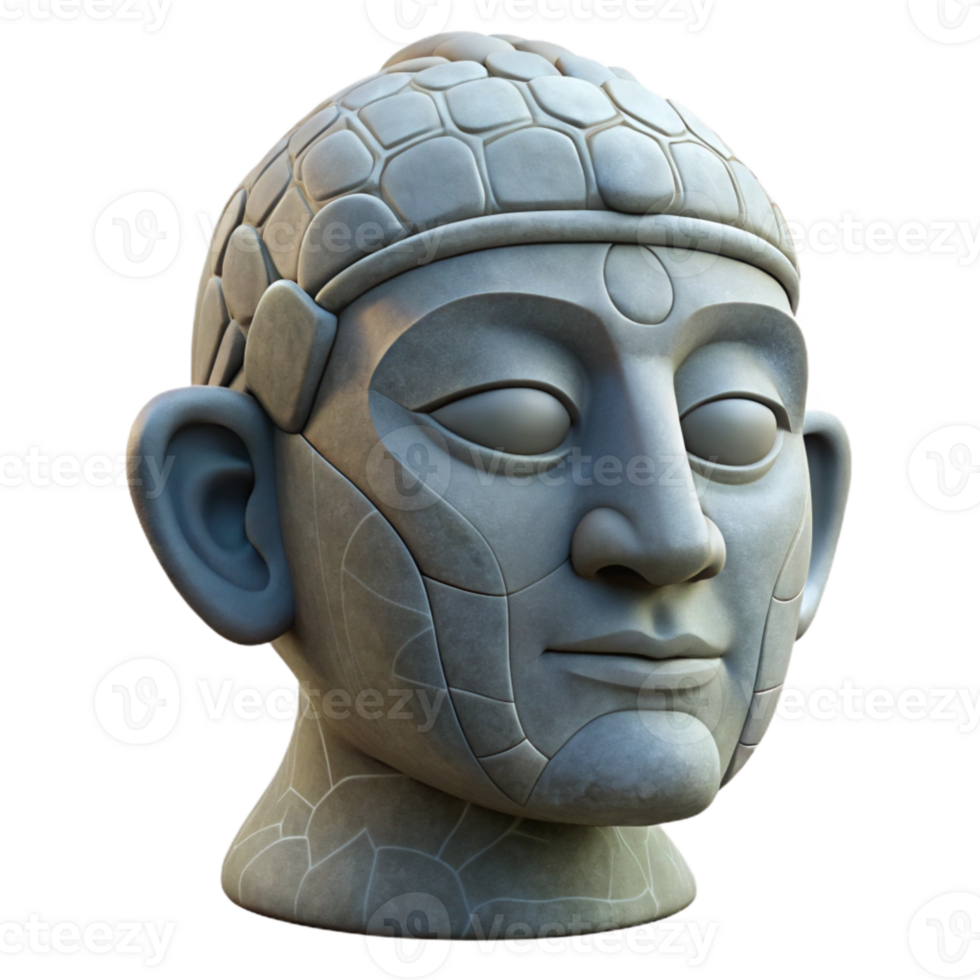 serene artistic Stone Head Sculpture Serene Expression Transparent high resolution png