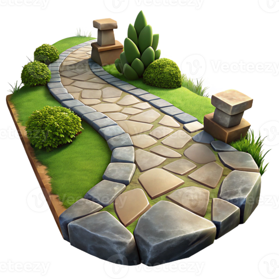 dramatic rustic Stone Pathway in Park Isolated Element professional png