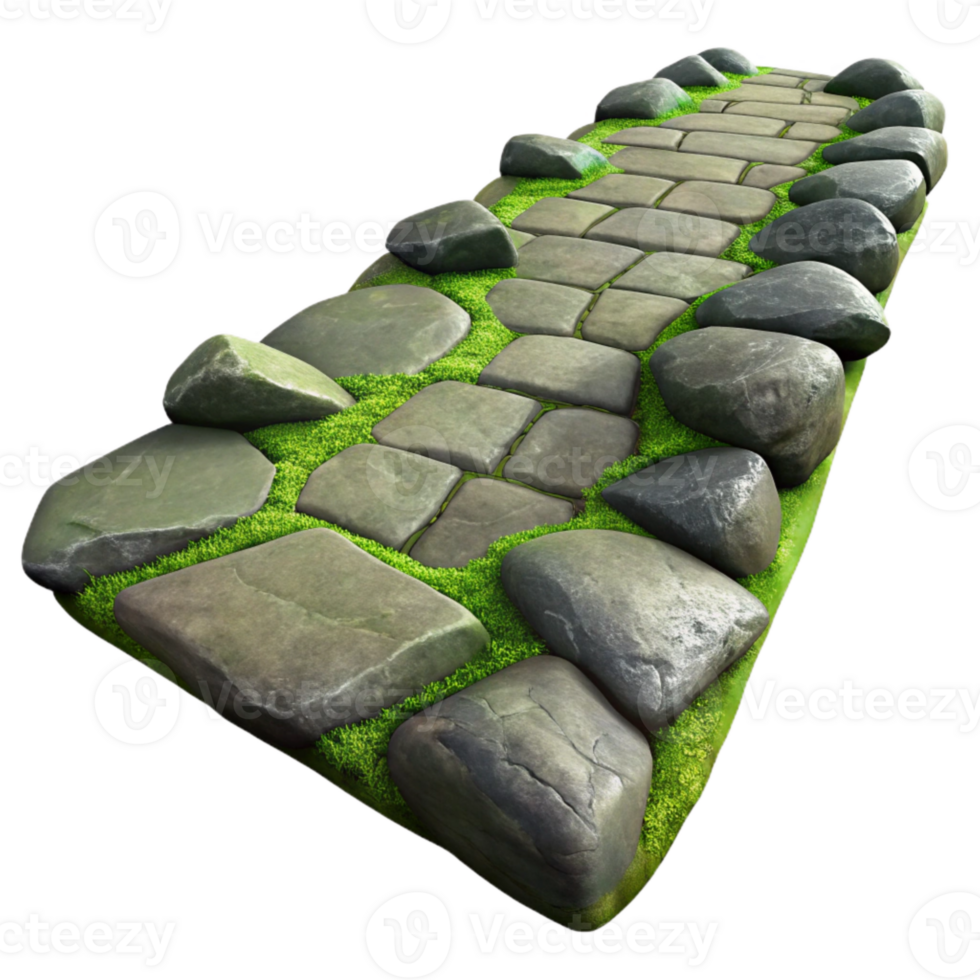 elegant rustic Stone Pathway Isolated with Grass professional png