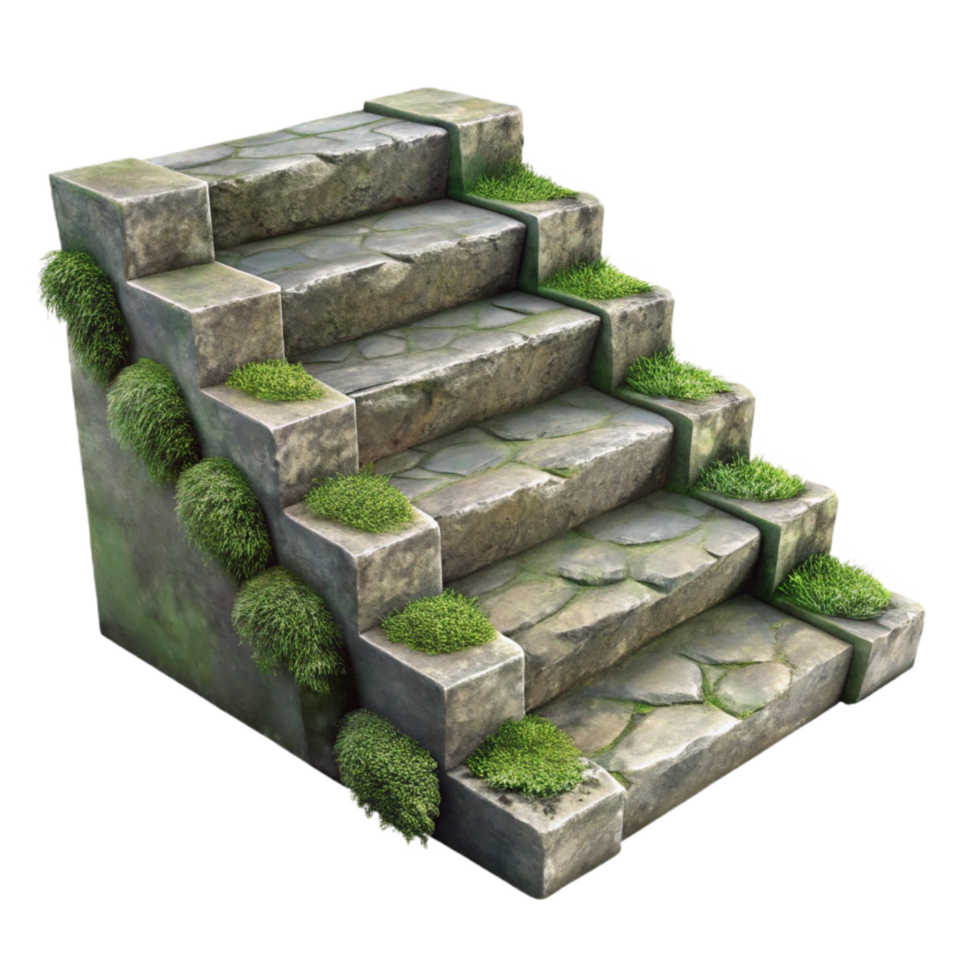 dramatic artistic Stone Steps Cutout with Mossy Texture premium png