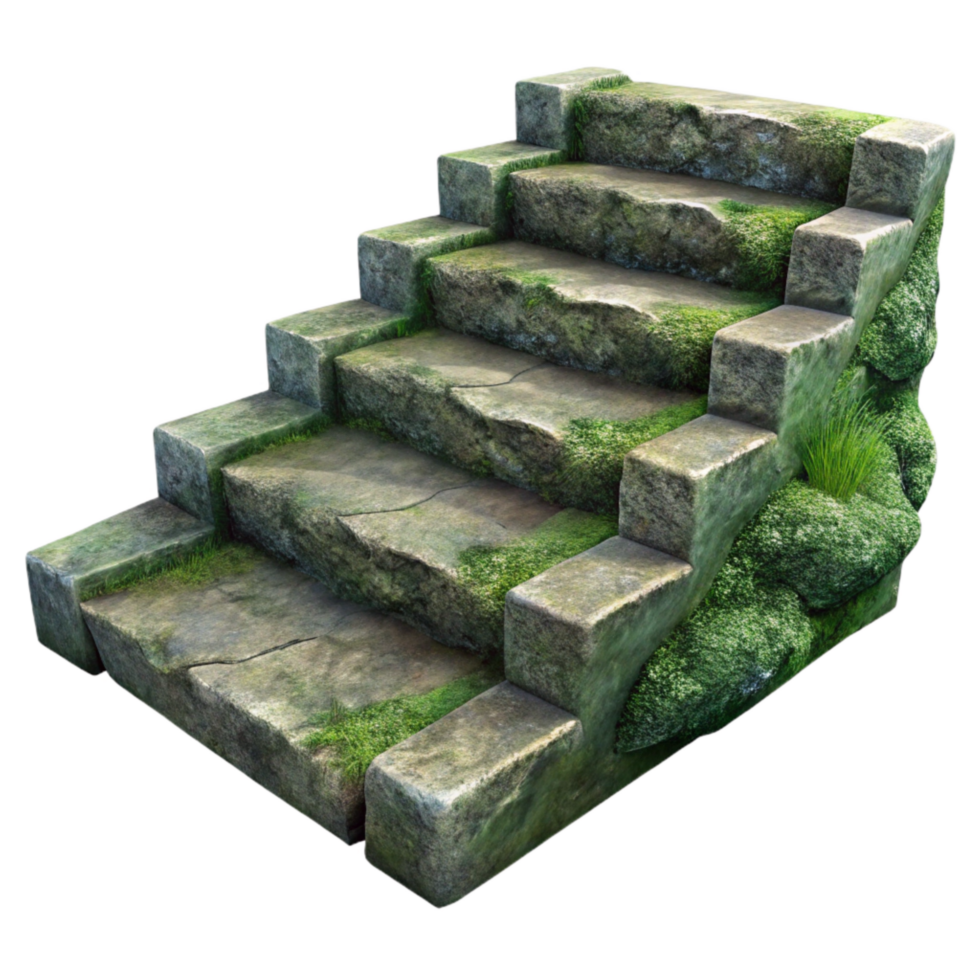 beautiful rustic Stone Steps Cutout with Mossy Texture premium png