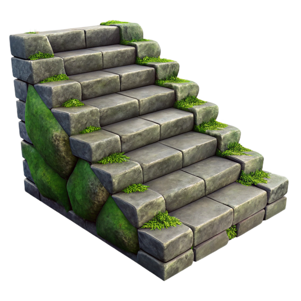 impressive artistic Stone Steps Isolated with Moss Growth high resolution png