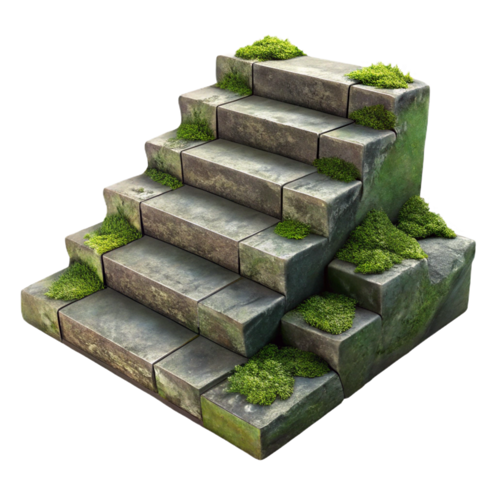 magnificent minimalist Stone Steps Isolated with Moss Growth detailed png