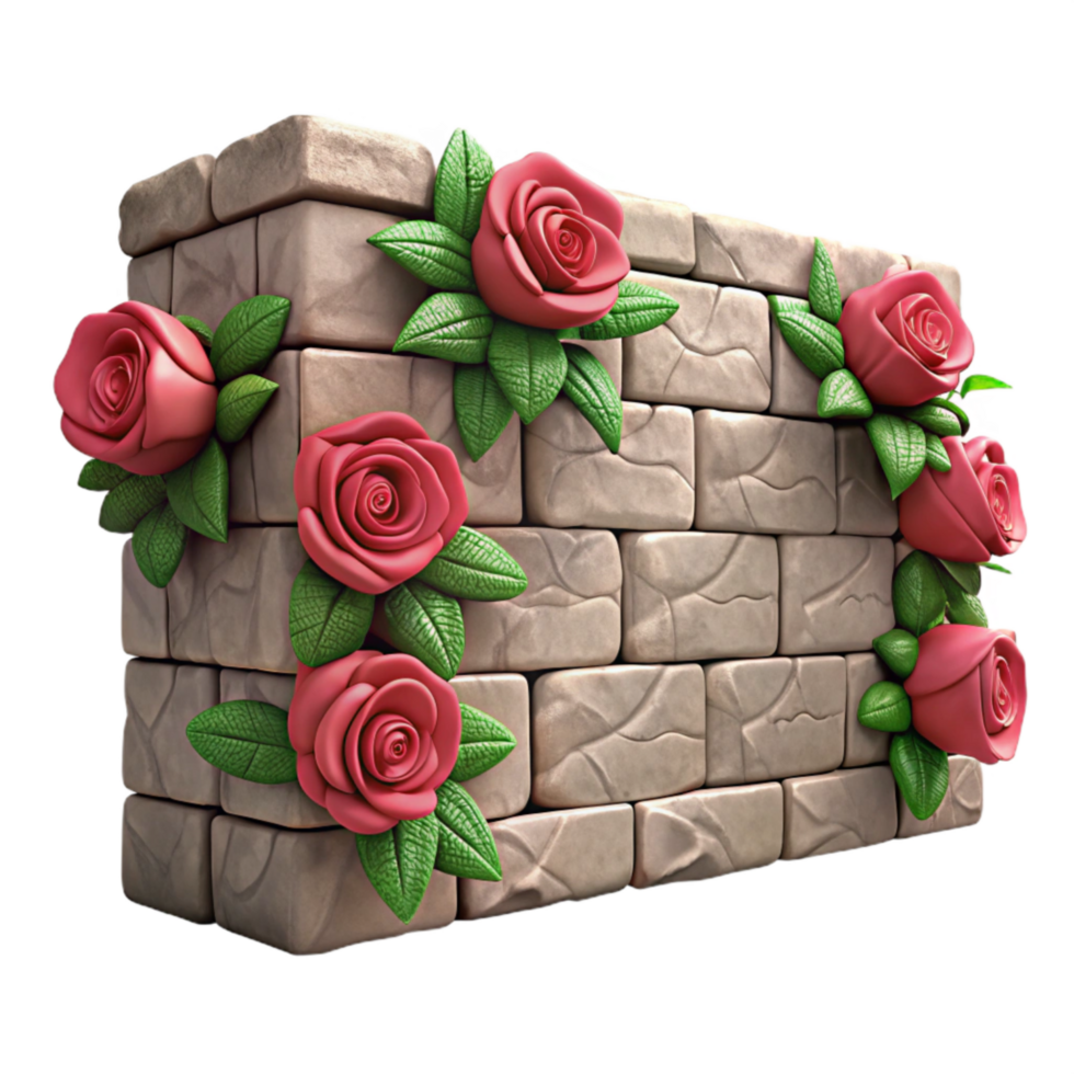serene minimalist Stone Wall with Climbing Roses Cutout exclusive png