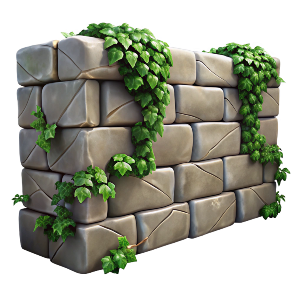 elegant minimalist Stone Wall with Ivy Isolated on Transparent Background high resolution png