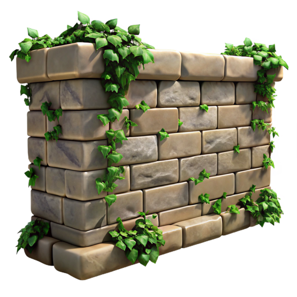 wonderful creative Stone Wall with Ivy Isolated on Transparent Background genuine png