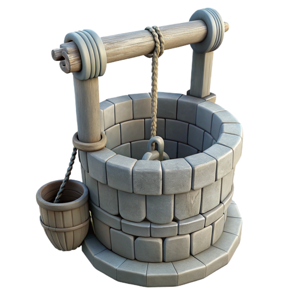 magnificent creative Stone Well Bucket Isolated with Rope Handle premium png