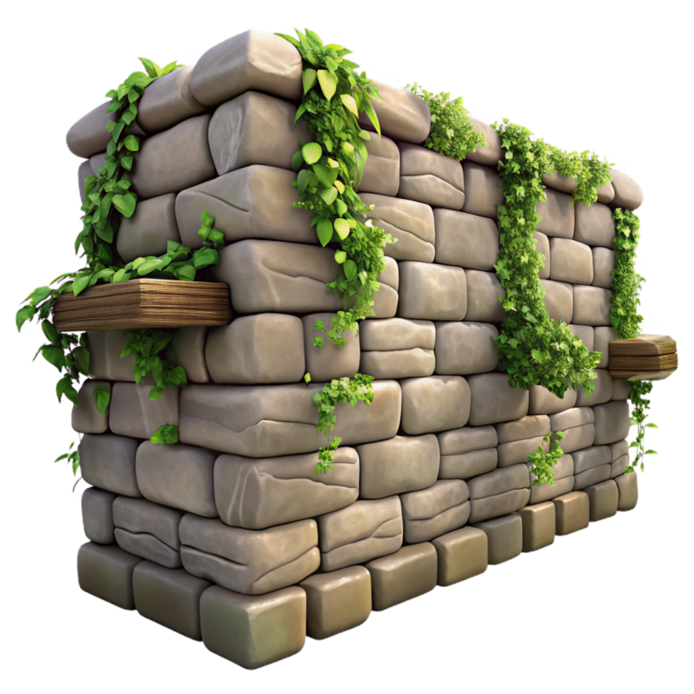 vibrant creative Stone Wall with Vines Close Up Isolated high quality png