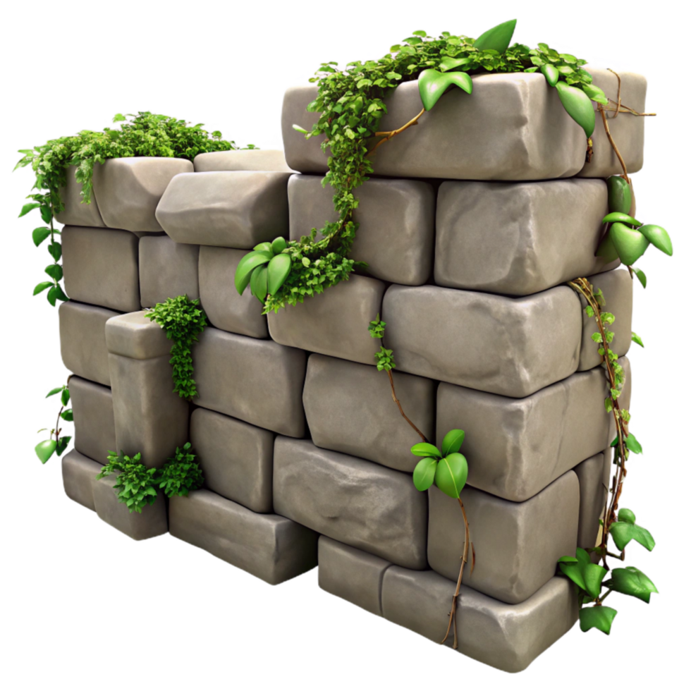 wonderful vintage Stone Wall with Vines Close Up Isolated high quality png