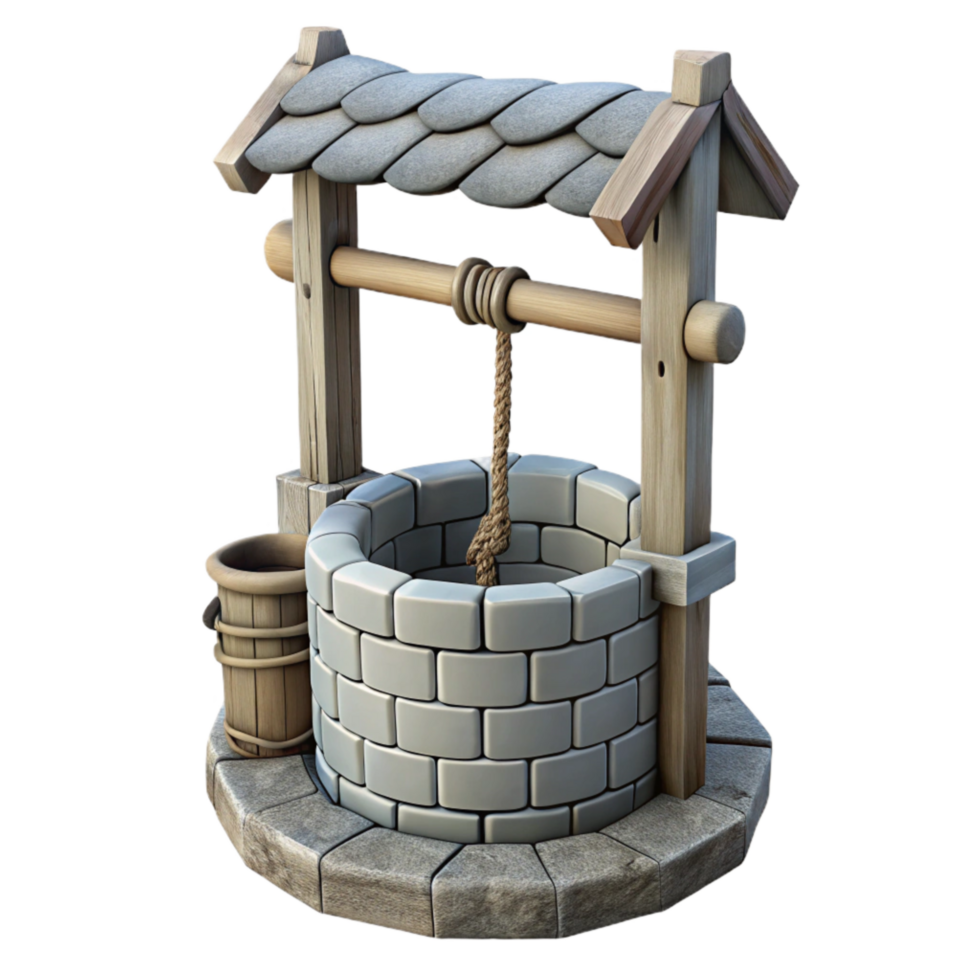stunning artistic Stone Well Cutout with Detailed Rope and Bucket exclusive png