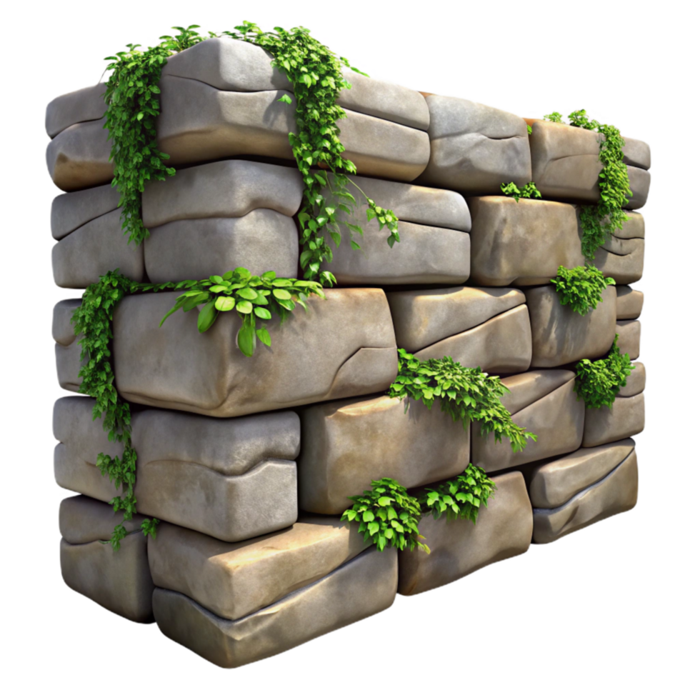 dramatic rustic Stone Wall with Vines Close Up Isolated exclusive png