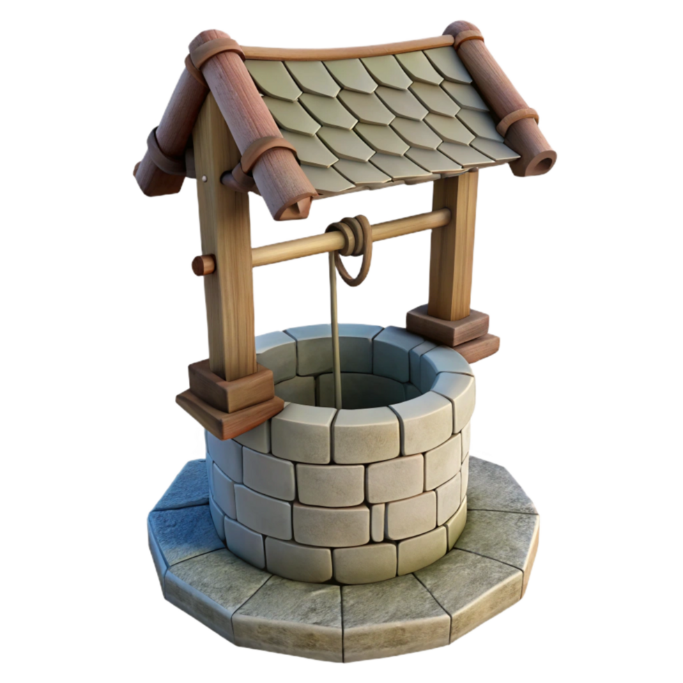wonderful modern Stone Well Isolated with Bucket exclusive png