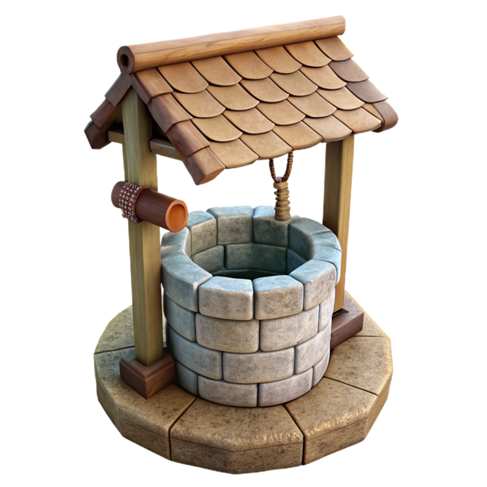wonderful classic Stone Well with Bucket and Rope Cutout detailed png