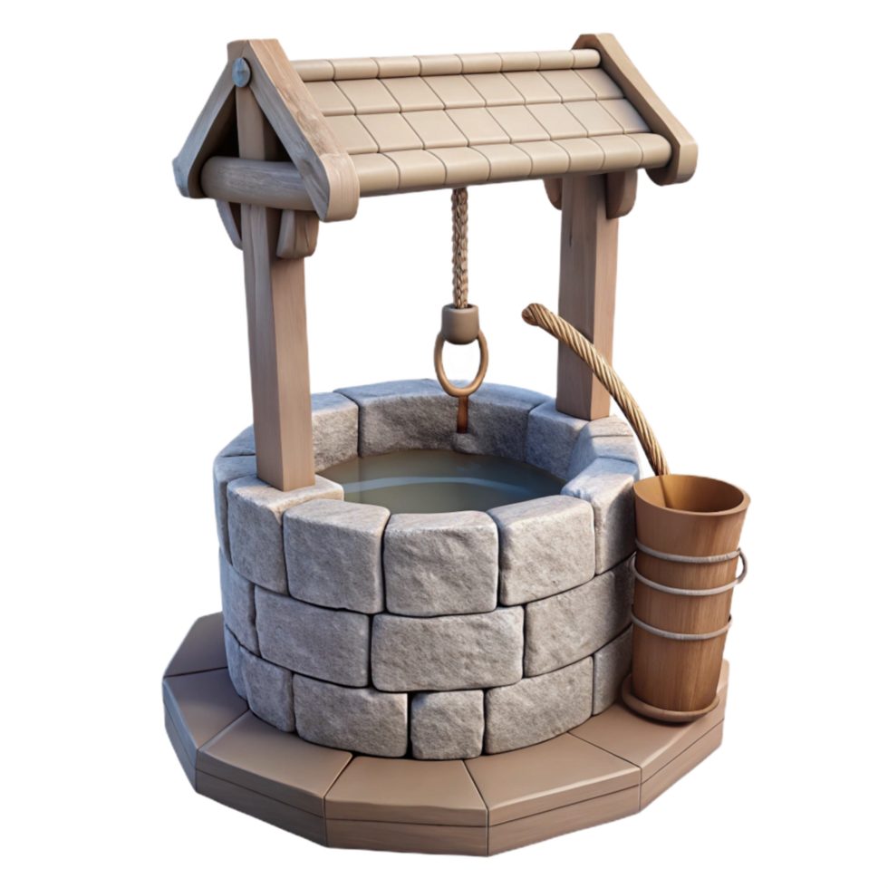 serene contemporary Stone Well with Rope and Bucket Transparent professional png