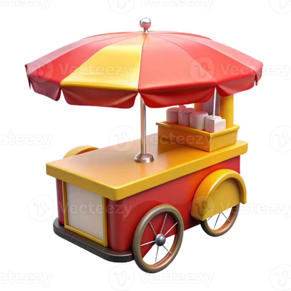 serene vintage Street Food Cart Umbrella Red and Yellow Cutout Element png