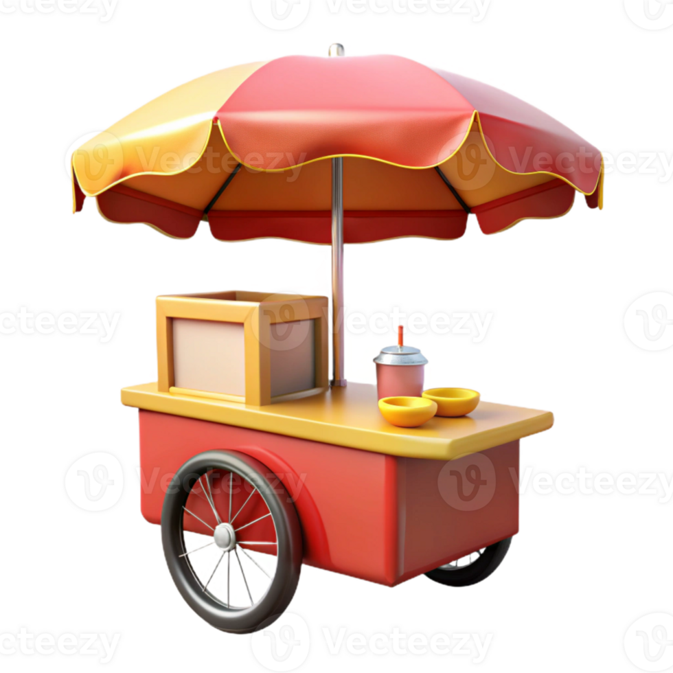 beautiful modern Street Food Cart Umbrella Red and Yellow Cutout Element premium png