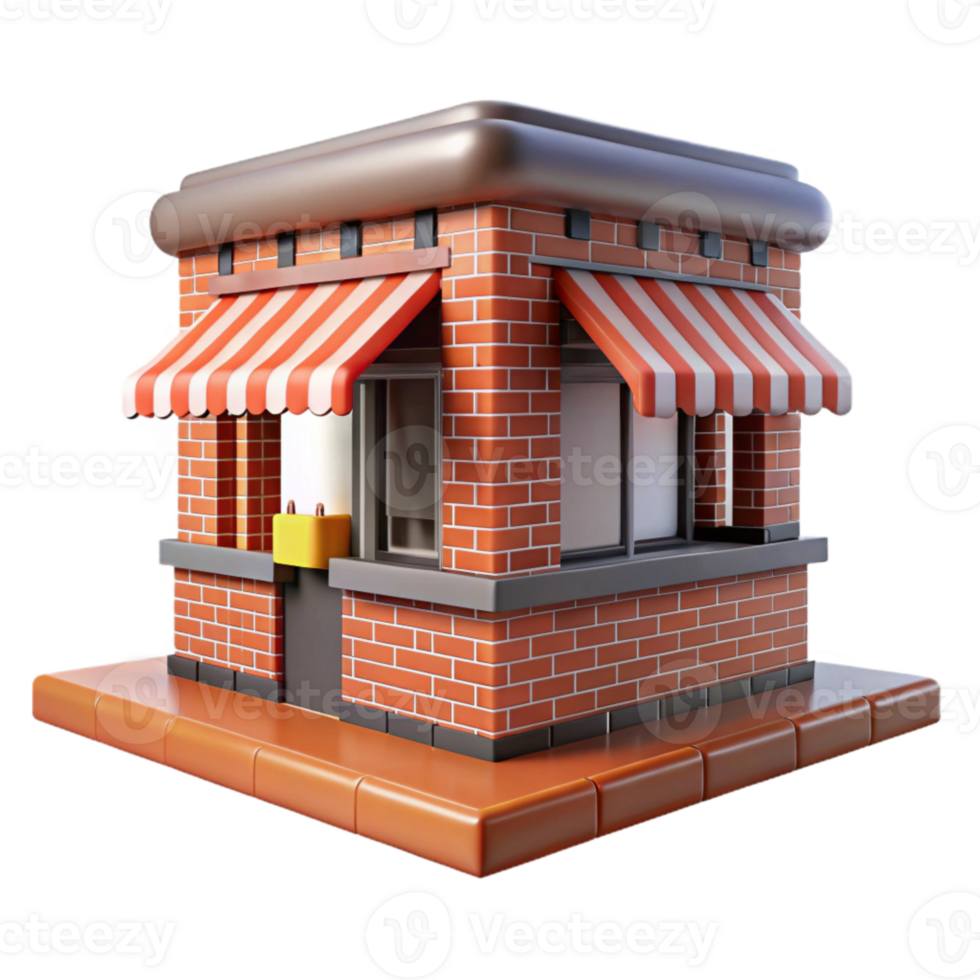 vibrant contemporary Street Food Market Building Brick Facade Cutout high quality png