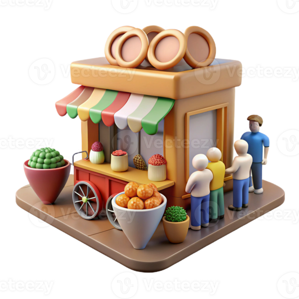 dramatic rustic Street Food Scene Bustling Crowd Cutout png