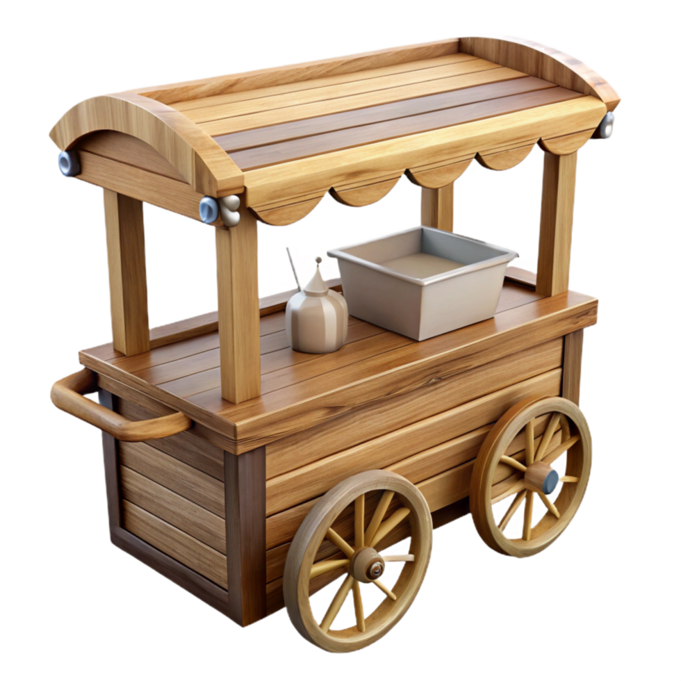 dramatic rustic Street Vendor Cart Wooden Construction Cutout Element premium png