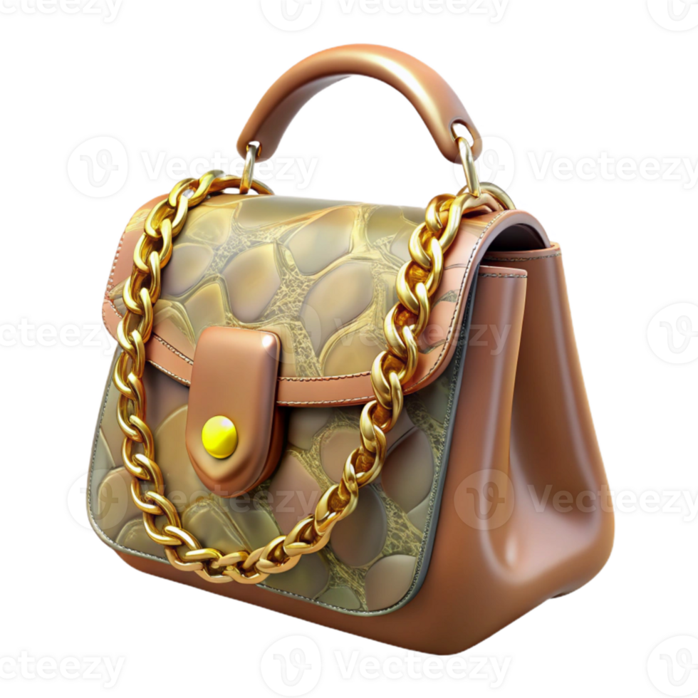vibrant artistic Stylish Handbag with Gold Chain Isolated high quality png