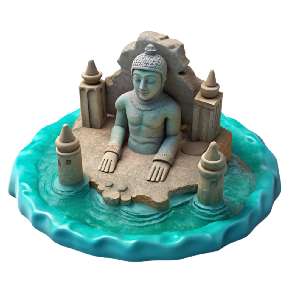 vibrant modern Submerged Archaeological Site Statue Cutout with Eroded Texture high quality png