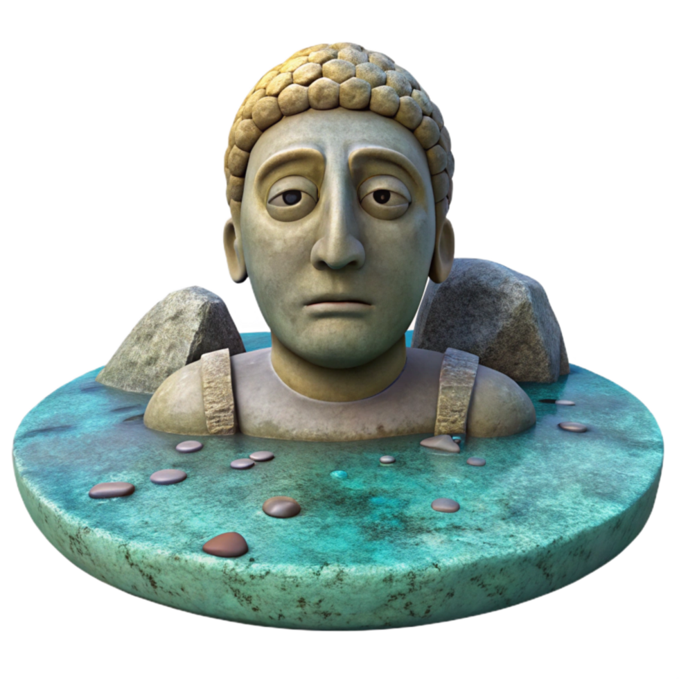 stunning contemporary Submerged Archaeological Site Statue Cutout with Eroded Texture premium png