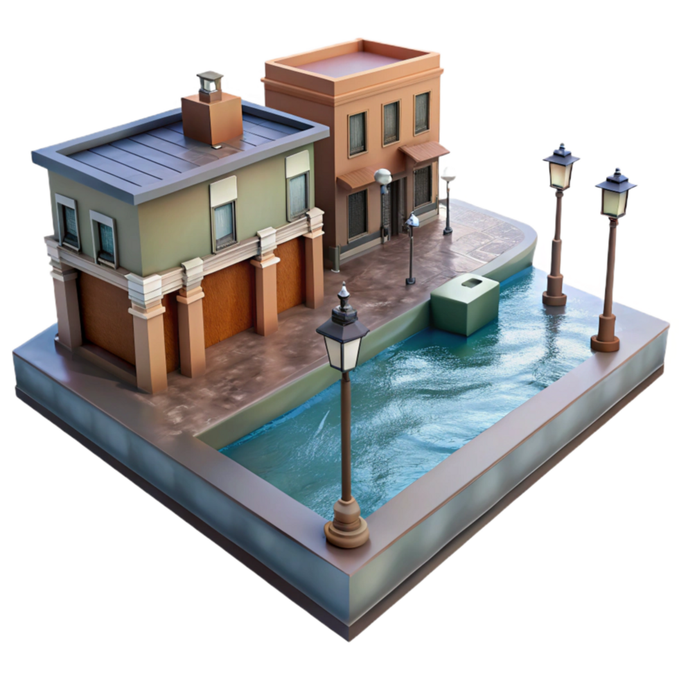 magnificent abstract Submerged City Street Scene Realistic Render Transparent Background detailed png