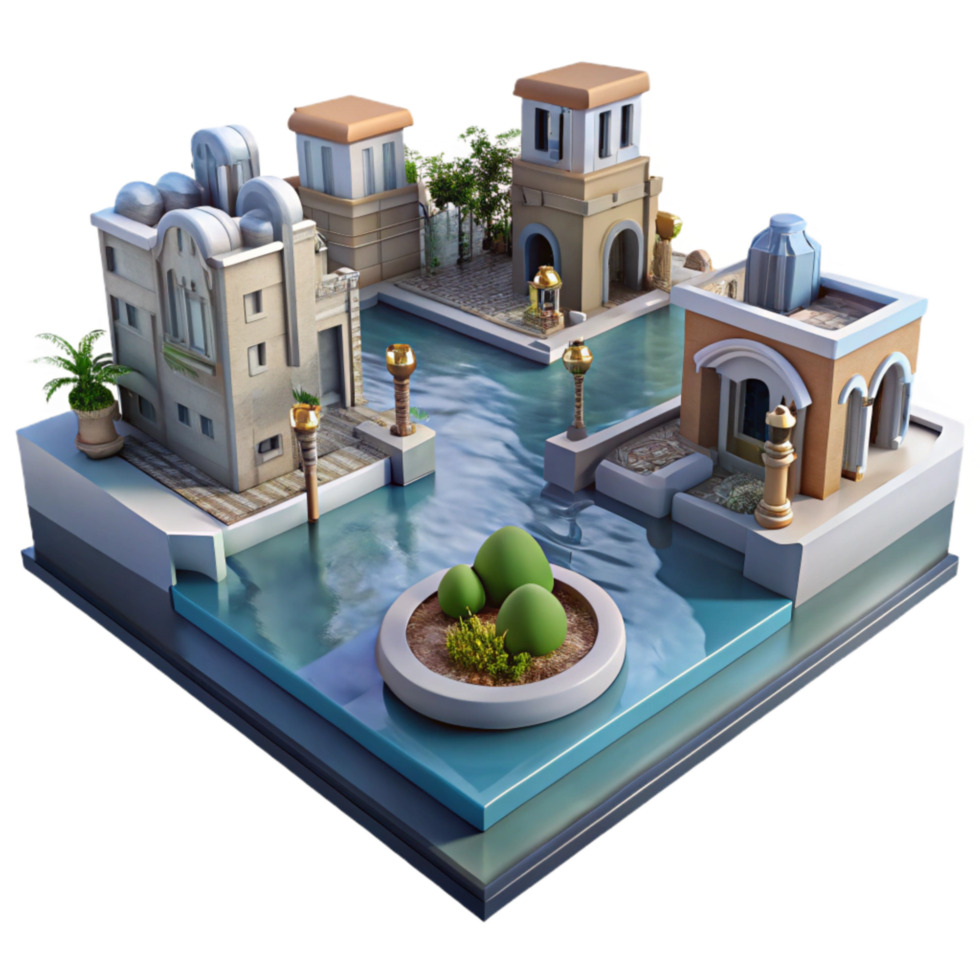 magnificent artistic Sunken City Flooded Streets Realistic View Transparent genuine png