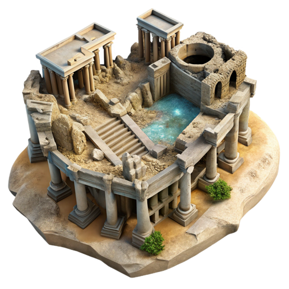 magnificent abstract Sunken City Ruins Top View Transparent Background detailed png