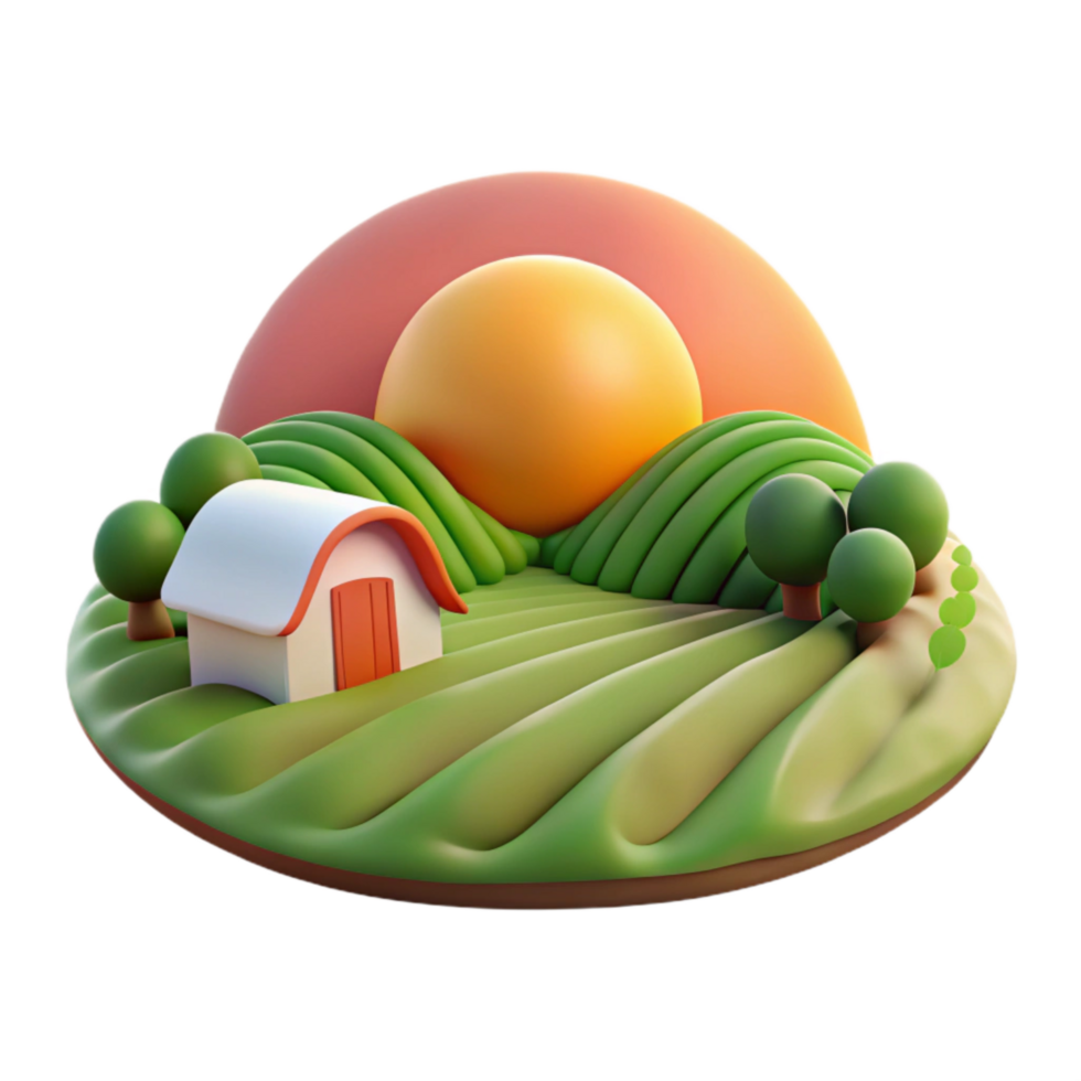 serene rustic Sunrise Over Farm Fields Landscape Isolated high quality png
