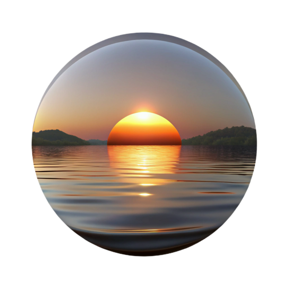 beautiful classic Sunset Over Calm Lake with Reflections Transparent Background premium png