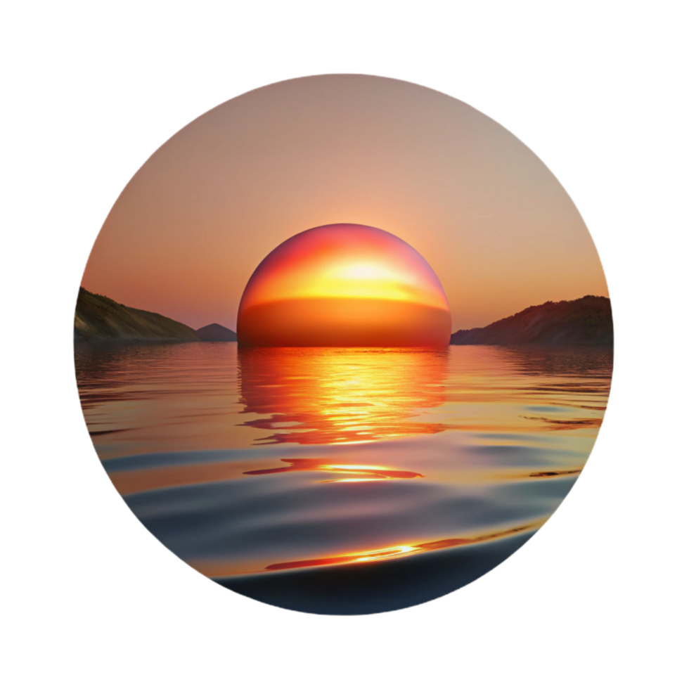 dramatic minimalist Sunset Over Calm Lake with Reflections Transparent Background professional png
