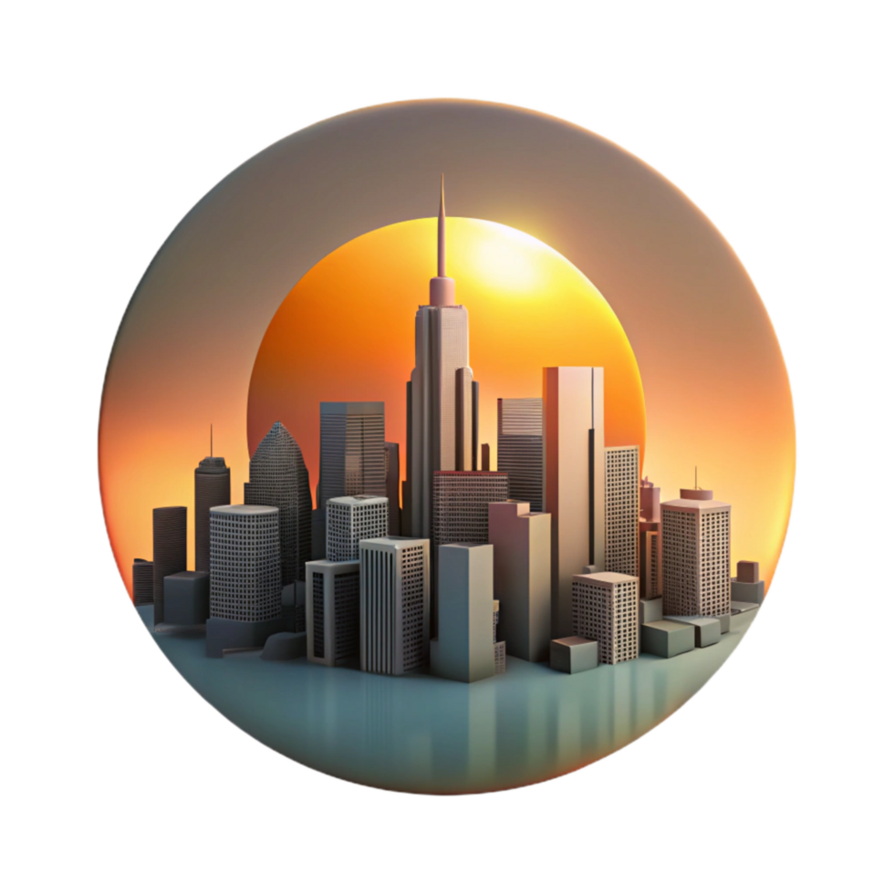 stunning classic Sunset Over City Skyline Panoramic View Cutout premium png