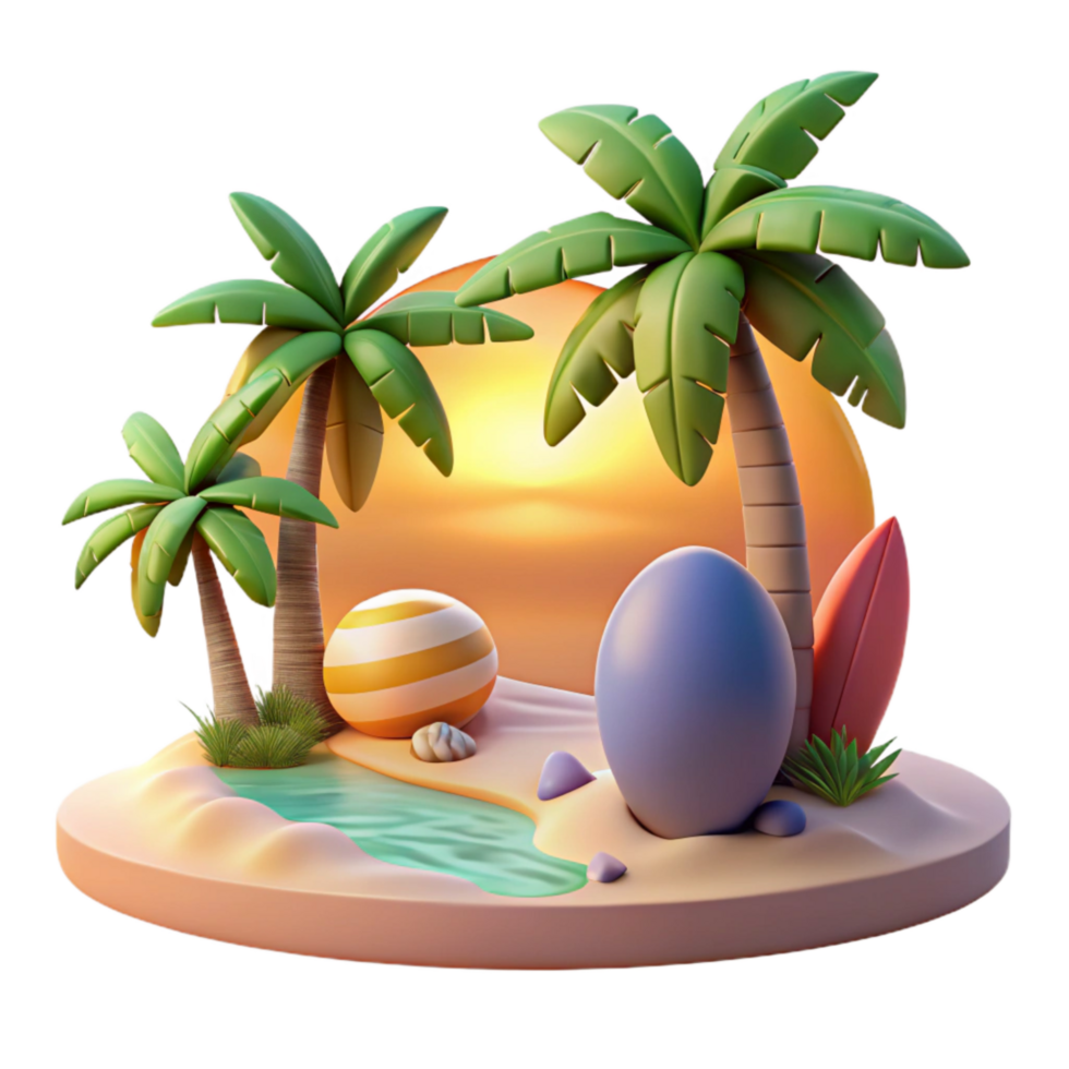elegant creative Sunset Beach Tropical Paradise Scene Transparent Background original png