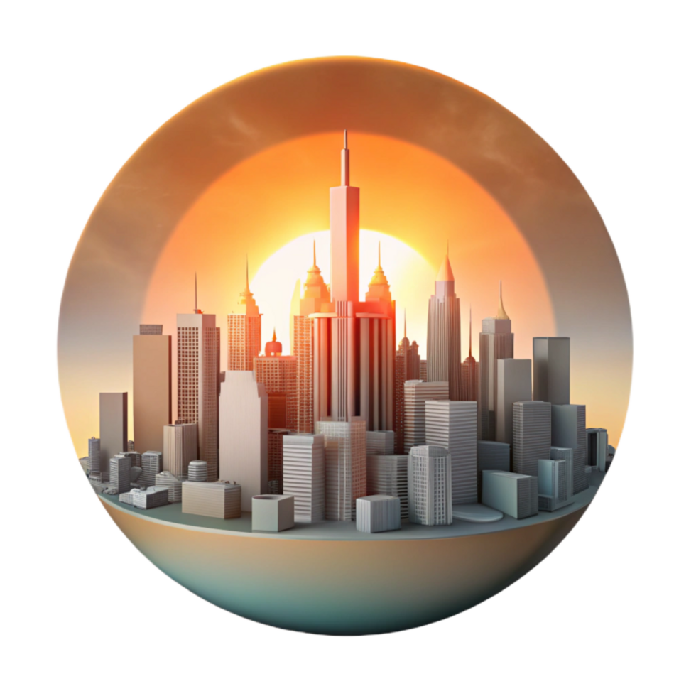stunning contemporary Sunset Over City Skyline Panoramic View Cutout premium png