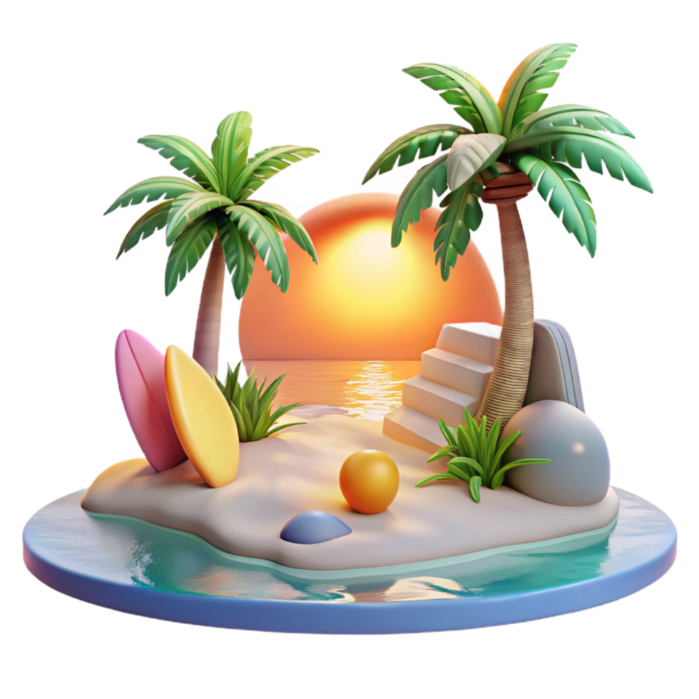 extraordinary abstract Sunset Beach Tropical Paradise Scene Transparent Background png